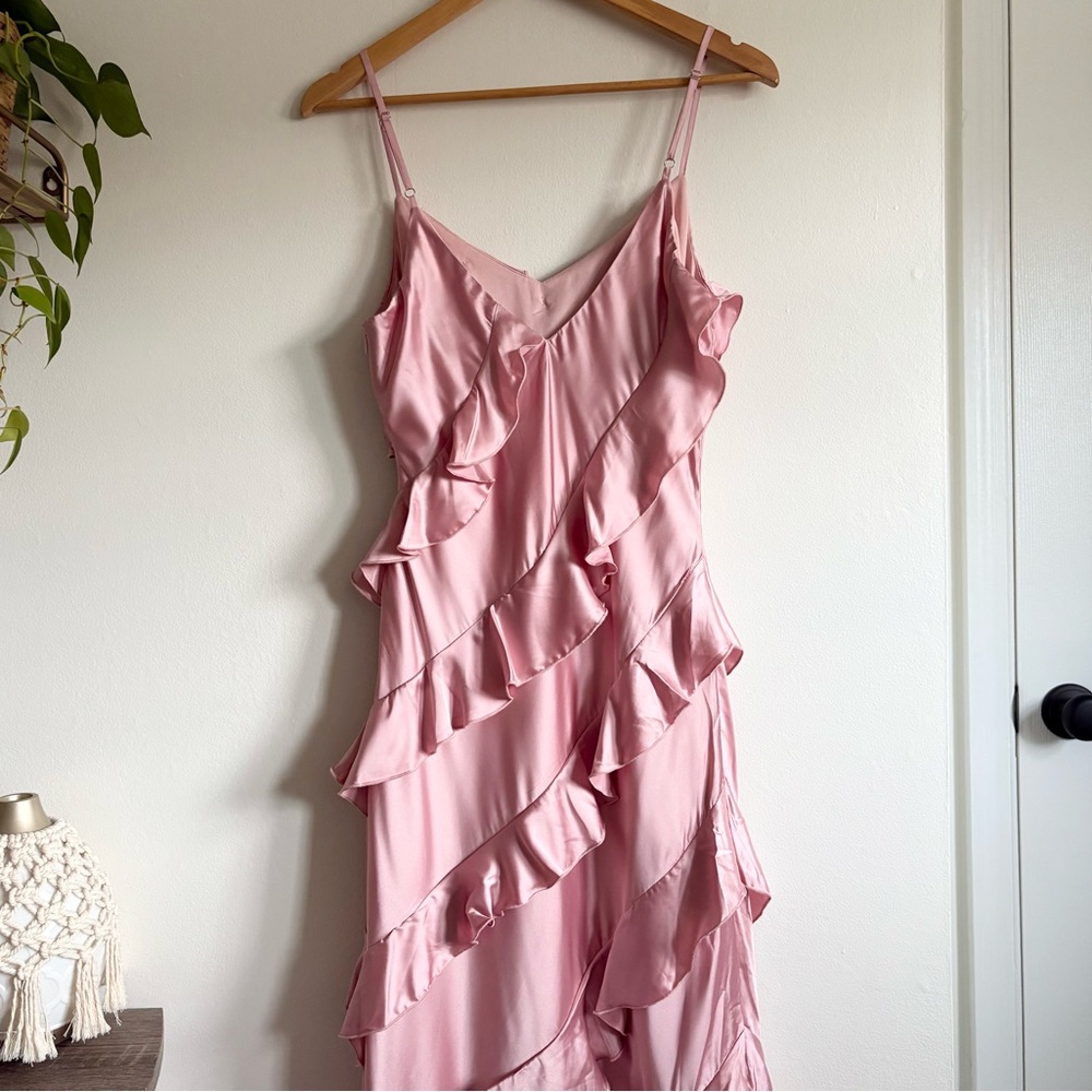Petal + Pup Ciao Ruffles Maxi Satin Dress in Pink NEW - Picture 6 of 8